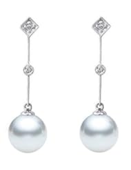 PremiumPearl 9-11MM AAA Quality White South Sea Pearl Earrings 14K Gold & Diamonds
