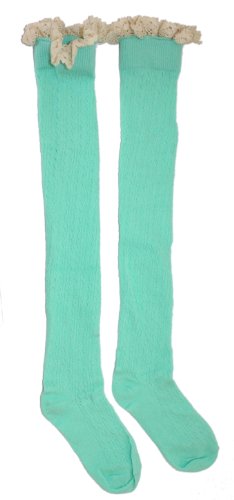LibbySue-Playful Sexy Over The Knee Socks with Decorative Lace Trim Ruffle in Mint