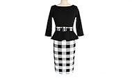 3/4 Sleeves Plaid Print Cotton/Polyester/Spandex Sheath Knee Length  Dress