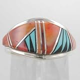 Spiny Oyster, Onyx and Sleeping Beauty Turquoise Inlaid Ring, Size 5 1/2, #10153