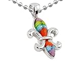 Millefiori Murano Glass Fleur de Lys Pendant in Sterling Silver with Chain