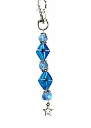 Key Chain / Purse Clip - K9 - Murano Style Glass ~ Sapphire Diamond and Firepolished Round Beads with Star Charm