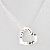 Heart Shaped LIVE LOVE LAUGH Affirmation Pendant in Sterling Silver on 16 Snake Chain, #9866