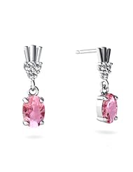 Created Pink Sapphire 14kt White Gold Dangle Drop Earrings