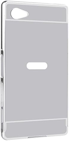 Ceoamzus Luxury Mirror Back Cover + Metal Aluminum Frame Case for Sony Xperia Z5 Mini(Silver)