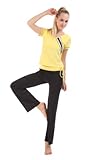 Colorfulworldstore Yoga fitness sportswear clothing Suits 2 Sets(V-neck striped Yoga T- Shirt+Yoga Pants) (M 150~160CM >=48KG, yellow+black) Colorfulworldstore Yoga fitness sportswear clothing Suits 2 Sets(V-neck striped Yoga T- Shirt+Yoga Pants) (M 150~160CM >=48KG, yellow+black)