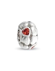 Bling Jewelry 925 Sterling Silver Garnet Color CZ Hearts January Birthstone Bead