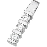 14K White Gold Three 3 Stone Diamond Pendant