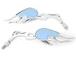 Custom Chrome Motorcycle Flame Mirror w/ Blue Tint fits all Harley Davidsons, Suzuki, Honda, Kawasaki Cruisers side chrome mirrors with flame arm motorcycle