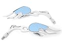 Custom Chrome Motorcycle Flame Mirror w/ Blue Tint fits all Harley Davidsons, Suzuki, Honda, Kawasaki Cruisers side chrome mirrors with flame arm motorcycle