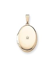 Solid 14K Yellow Gold Oval Locket, w/ Diamond 5/8 inch x 3/4 inch in Solid 14K Yellow Gold