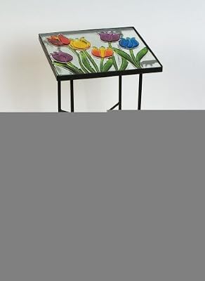Tulips Square Glass Top Side Table