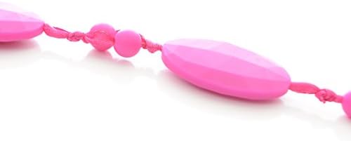 Baby Gamo Teething Necklace Oval Beaded Necklace (Hot Pink)