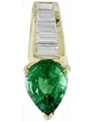 14K Yellow Gold Emerald and Diamond Pendant -- LIFETIME WARRANTY