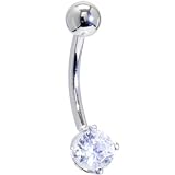 Solid 14KT White Gold Cubic Zirconia PRIME SOLITAIRE Belly Ring