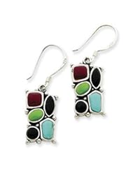 Sterling Silver Multi-colored Reconstructed Stone Earrings QE1383"
