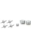 Solid 14k White Gold With Center Diamond Row Cufflinks, Tie Tac and Stud Set
