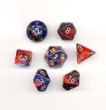 Polyhedral 7-Die Gemini Dice Set - Blue-Red with Gold
