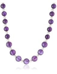 6-10Mm Amethyst and 4-5Mm Freshwater Cultured White Pearl with Sterling Silver Clasp Necklace, 18"