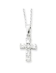 Sterling Silver CZ Cross on 16 Box Chain Necklace - 16 Inch