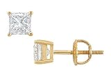 14K Yellow Gold : Princess Cut Diamond Stud Earrings 1.00 CT. TW.