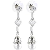 Silver Cubic Zirconia FANCY Synthetic LUSTER PEARL Drop Earrings
