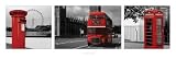 (12x36) London (Red Triptych, Post Box, Bus, Phonebooth) Art Poster Print