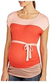 Planet Motherhood Maternity Ss Colorblock Top, Peach/Orange/Tan, Large