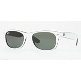 Ray Ban Rb2132 New Wayfarer White On Black Frame/Green Lens Plastic Sunglasses, 55mm