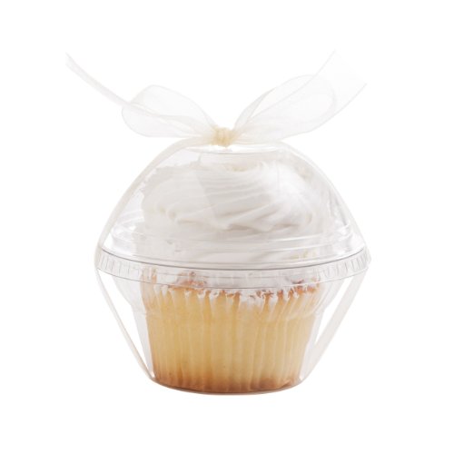 Dress My Cupcake Favor Dome Containers with Organza Ribbon DIY Kit, Ivory, Set of 25