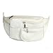 Womens Waist Bag Fanny Pack with Cell Phone Holder in Tan Leather & White Faux Leather