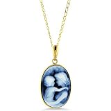 14K Agate Cameo Pendant of Mother Holding Child - includes 18 Chain