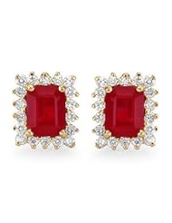 PassionGems 3.86 ctw Ruby & Diamond Earrings set in 14k solid gold