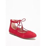 オールドネイビー OLD NAVY/ スエードレースアップフラッツ レッド シューズ 18cm【並行輸入】