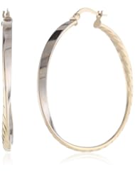 14K Two-Tone Italian White and Yellow Gold High Polish Twisted Hoop Earrings