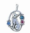 Solid Sterling Silver Color Crystal Cat Pendant