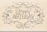 Rubber Stamp With Wood Handle - Happy Birthday Flourish Frame