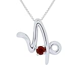 Sterling Silver Mozambique Garnet and Diamond Capricorn Pendant (0.005 cttw, I-J Color, I2 Clarity), 18"