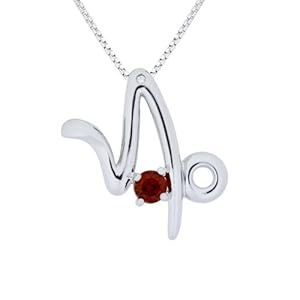 Sterling Silver Mozambique Garnet and Diamond Capricorn Pendant (0.005 cttw, I-J Color, I2 Clarity), 18"