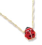 Pendant - 14k Gold Red and Black Ladybug Enameled Pendant w/16 Chain Necklace