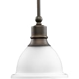 Progress Lighting P5078-20 1-Light Stem-Hung Mini-Pendant with White Etched Glass, Antique Bronze
