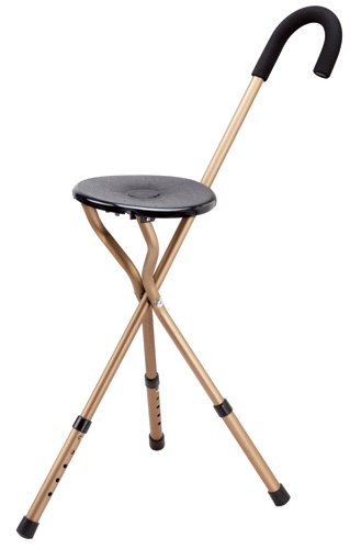 Seat Cane - The adjustable seat cane is made of bronze anodized aluminum with a durable molded seat the crook handle has foam cushion grip for comfort. Walking height adjusts from 34