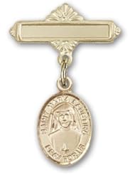 14K Gold Baby Badge with St. Maria Faustina Charm and Polished Badge Pin
