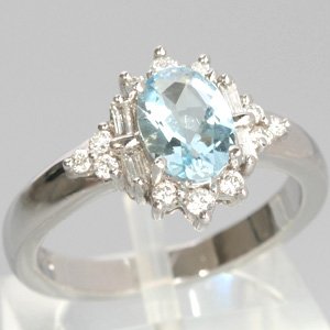 14k White Gold 1.10 Ct Aquamarine and Diamond Estate Ring` by