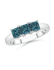 Three Stone Engagement Enhanced Blue Diamond Ring