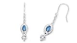 Oval London Blue Topaz Princess White Cz Dangling Earrings Sterling Silver