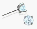 Genuine 3mm Aquamarine 14 Karat White Gold Round Earrings