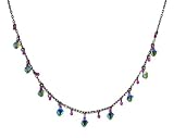 Firefly Oxidized Silver Plated Simple Swarovski Crystal and Czech Bead Necklace in Midnight Blue