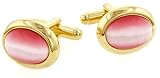 JJ Weston Gold Plated Pink Cats Eye Cufflinks with Presentation Box. Made in the USA