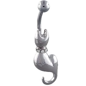 Pugster Silver Tone Cat Silhouette Dangle Belly Ring by 